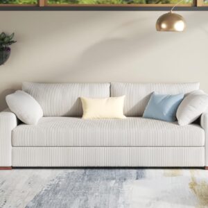 VanAcc Modern Sofa, Sofa Couch with Soft Corduroy Upholstered, 3 Seater Comfy Couch for Living Room Home Office-White Couch