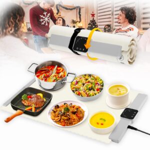 food warmer mat, roll up electric warming plate, portable silicone warming mat with 5 heat levels, heating tray for parties buffet, 26inx15.5in, (energy saving)