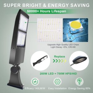 200W LED Parking Lot Light, 28000LM(140lm/w) LED Shoebox Pole Area Light(700W HID/HPS Equivalent) -Direct Arm Mount 5000K Dimmable Outdoor Commercial Street Lighting IP65 100-277V UL DLC Listed