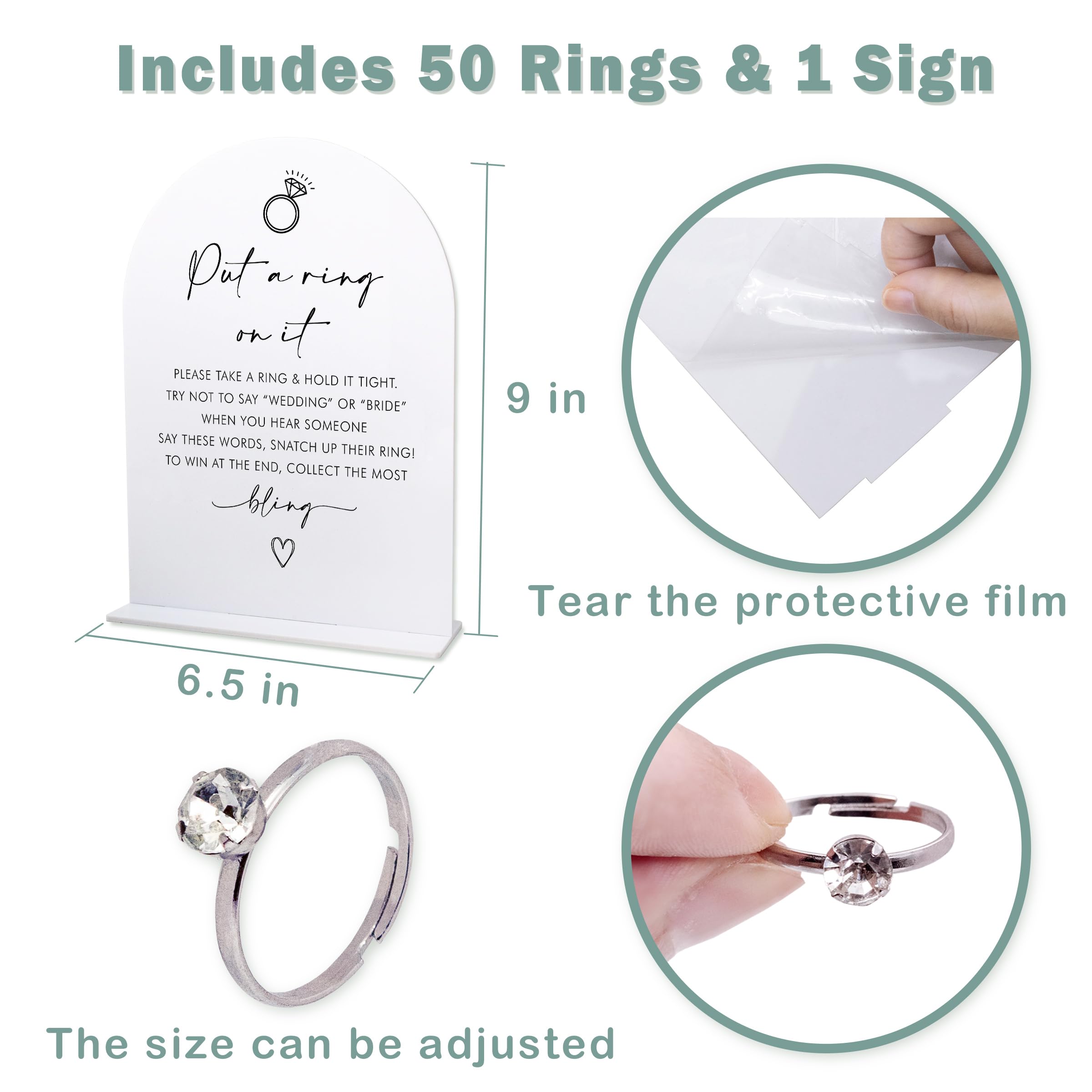 stizak Minimalist Bridal Shower Decorations, Wedding Shower Games, Popular Bridal Shower Game, Put A Ring On It Game, 1 Sign and 50 Rings(dsxn10)