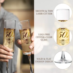 Urllinz 50th Wedding Anniversary Champagne Flutes Gifts-50th Anniversary Decorations,Best Anniversary Wedding Gift for Couples Parents,Set of 2 with Wooden Memory Keepsake Box