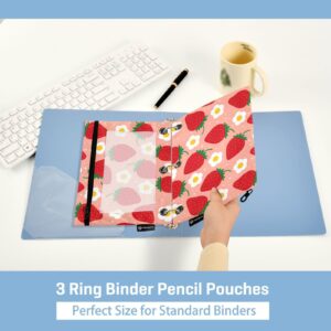 Flower Strawberry Red Pencil Pouch for 3 Ring Binder Pencil Bag Bags with Zipper Clear Pencil Case Pouch Cute Pen Pencil Pouch Cases for Office Home College Supplies 2 Pack