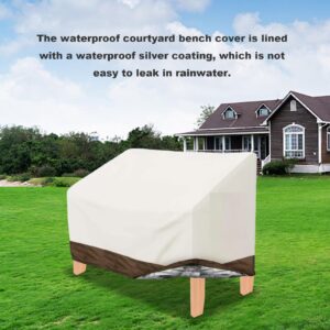 Hoypeyfiy Waterproof Outdoor Bench Cover Beige & Brown Oxford Fabric Bench Cover for 2-Seater Bench Loveseat Furniture for Outside Garden Park Patio