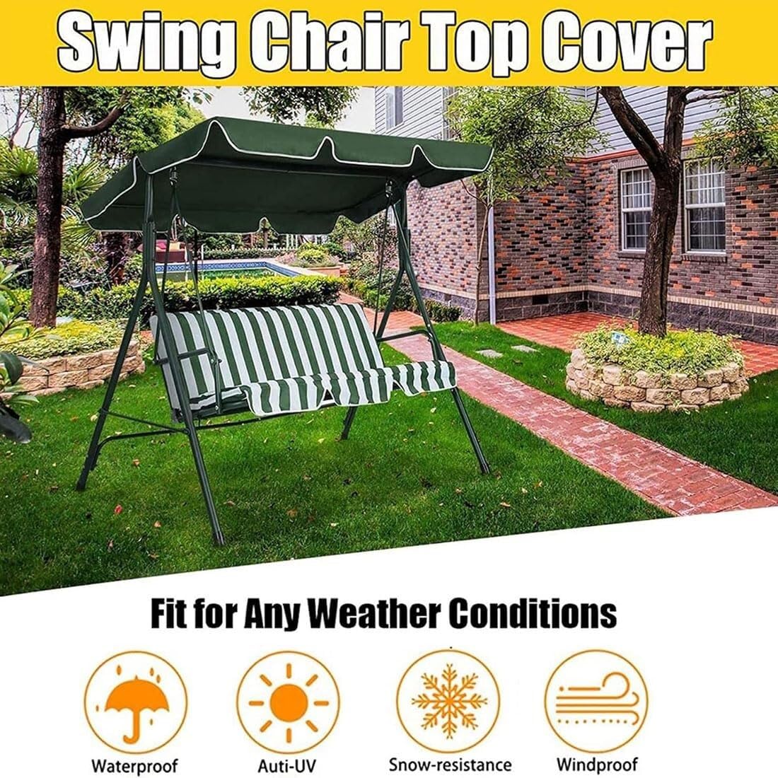 Replacement Canopy for Swing Seat - Waterproof Oxford Cloth Top Cover for 2/3-Seater Swing Chair, Durable Outdoor Patio Swing Canopy(Red,75x52x6inch)