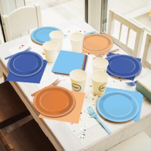 96Pcs Blue Dog Birthday Party Supplies Orange Blue Plates Napkins Forks Party Decor Blue Dog Tableware Dinnerware for Kids Boys Girls Birthday Baby Shower Dog Family Party Favors Serves 24 Guests