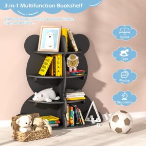 HedoAjim Kids Bookshelf Little Bear Toddler Book Rack 4-Tier Baby Child Bookcase Toy Organizer Book Storage Wood Display Stand Shelf for Nursery Playroom Bedroom Classroom Kindergarten