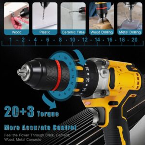 Cordless Hammer Drill Driver Compatible With Dewalt 20V Battery, 1/2" Brushless 1350PRM Compact Impact Driver with 1064 In-lbs (120N·M) Max Torque for Home Improvement, Woodworking, Metal (Tool Only)