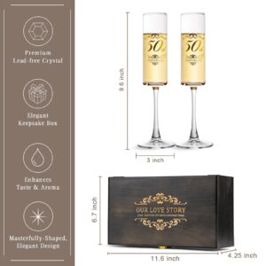 Urllinz 50th Wedding Anniversary Champagne Flutes Gifts-50th Anniversary Decorations,Best Anniversary Wedding Gift for Couples Parents,Set of 2 with Wooden Memory Keepsake Box