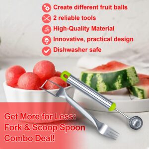 2-in-1 Stainless Steel Watermelon Fruit Cutter Slicer Tool and Melon Baller Scoop Fruit Ball Cutter Set, 2024 New Dual Head Fork Knife Melon Cutter Cutting Tool, for Home Kitchen Gadget (2 Pcs)