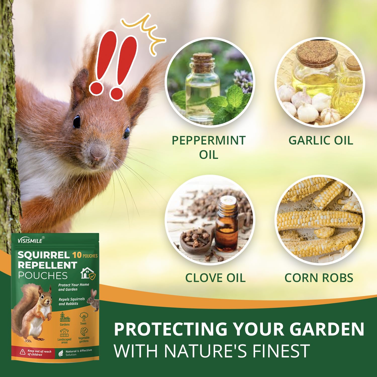 Squirrel Rabbit Repellent Outdoor Garden: Squirrel Deterrent for Plants - Chipmunk and Rabbit Repellent for Backyard - Keep Squirrels Away from Attic