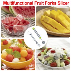 2-in-1 Stainless Steel Watermelon Fruit Cutter Slicer Tool and Melon Baller Scoop Fruit Ball Cutter Set, 2024 New Dual Head Fork Knife Melon Cutter Cutting Tool, for Home Kitchen Gadget (2 Pcs)