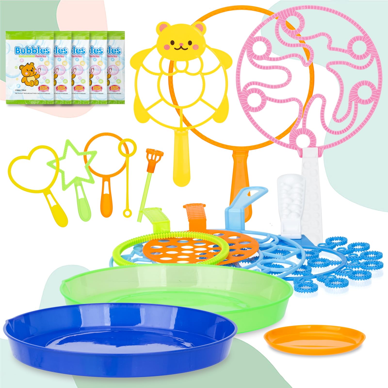 WDBO Bubble Wands Set, 20 PCS Giant Bubble Makers with Tray for Kids, Outdoor Bubble Party Favors