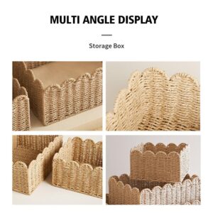 Scalloped Edge Basket, Wicker Storage Baskets,Hand Woven Rattan Basket for Shelves,Natural Water Hyacinth Storage Baskets for Organizing (small)