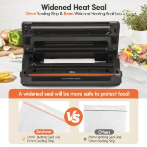 Vacuum Sealer Machine, Anybear Powerful 90kPa 120W Wide Seal Food Sealer with Bags Storage and Build-in Cutter | Digital Countdown Display | 2 Bag Rolls and 5pcs Pre-cut Bags (Sliver)