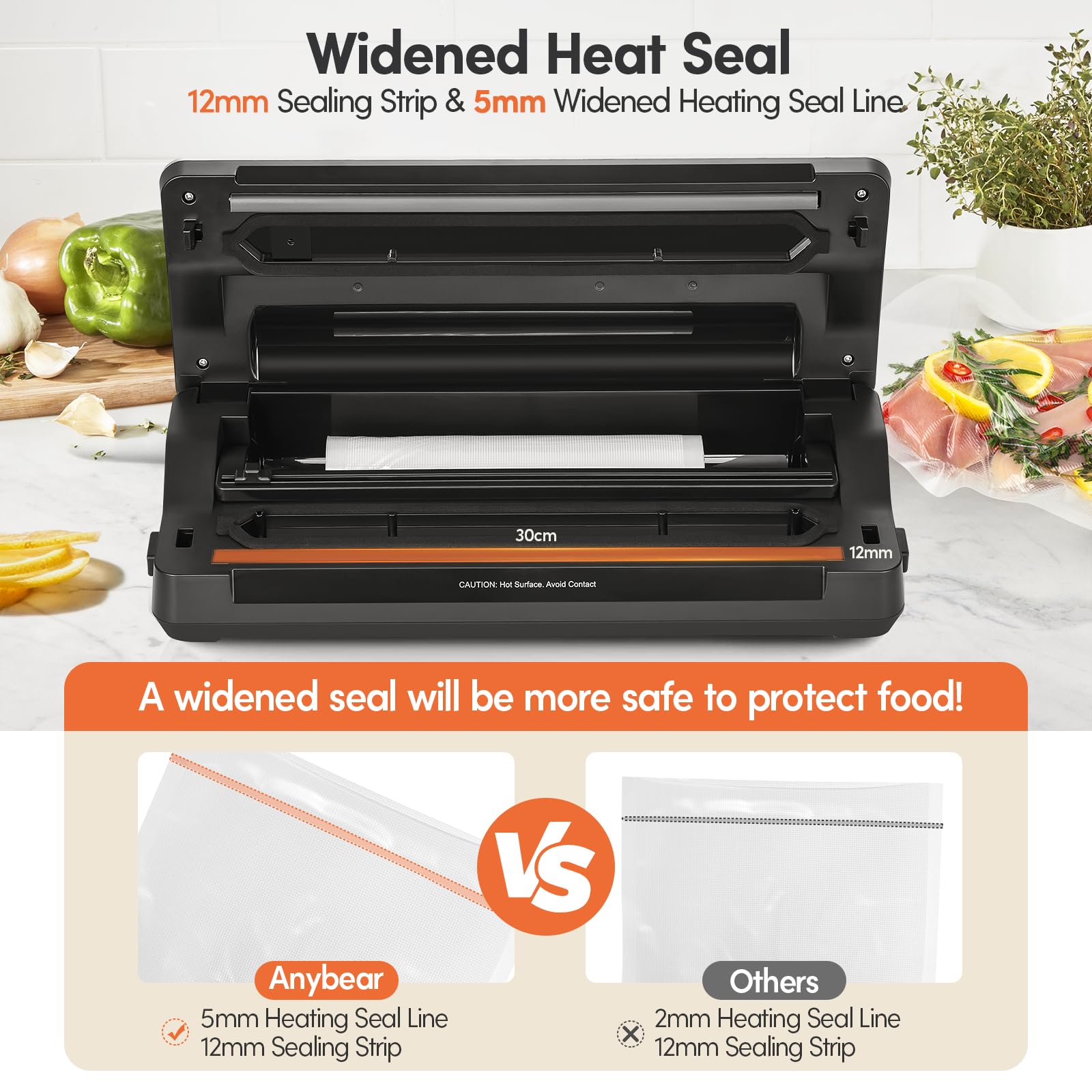 Vacuum Sealer Machine, Anybear Powerful 90kPa 120W Wide Seal Food Sealer with Bags Storage and Build-in Cutter | Digital Countdown Display | 2 Bag Rolls and 5pcs Pre-cut Bags (Sliver)