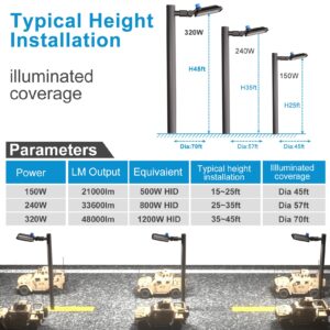 320W(350x1W LED) LED Parking Lot Lighting 48000Lm LED Parking Lot Lights Commercial with Photocell, LED Pole Light Outdoor with SlipFitter Mount- 4Pack (Coverage: 66~110Ft at Height:30~50Ft)