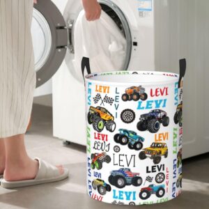 Personalized Mon-Ster Truck Laundry Hamper Gifts, Custom Trucks Laundry Basket With Name for Kids Boys Girls Adult, Collapsible Baby Laundry Hamper, Dirty Clothes Hamper With Handles 16.5x13.8 Inch