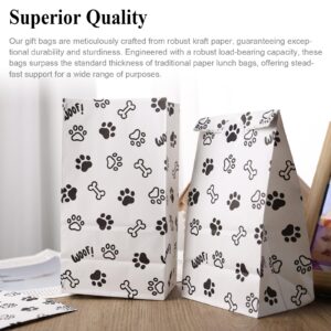 JOHOUSE Dog Paw Print Gift Paper Bags, 24PCS Paw Print Treat Bags Black White Paw Goodie Bags for Birthday Party Baby Shower Holiday Celebration 4.7"x 3.1"x 8.7"