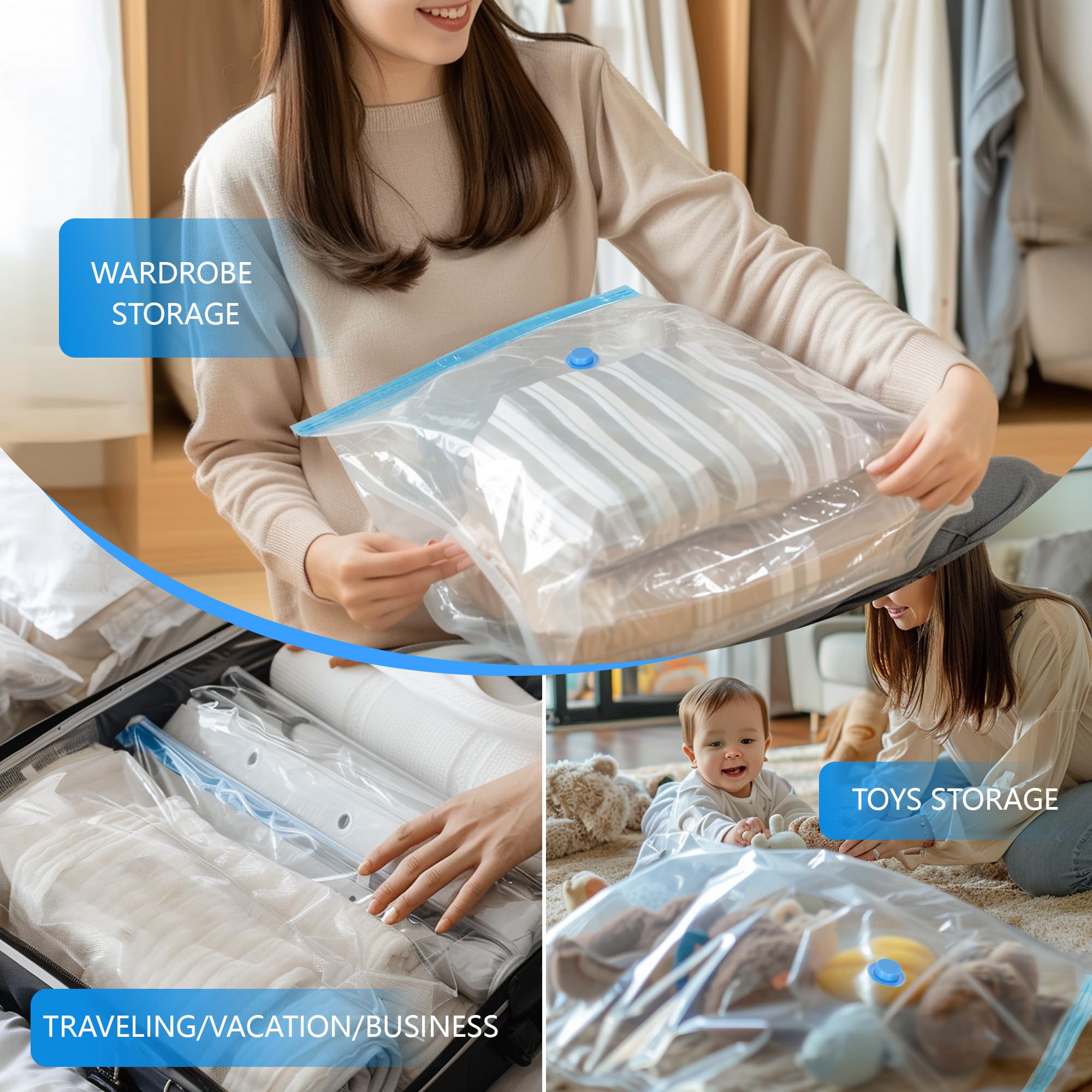 25 Pack Vacuum Storage Bags with Electric Air Pump, Space Saver Bags (3 Jumbo/4 Large/5 Medium/5 Small/4 Roll M/4 Roll S) Vacuum Sealer Bags for Clothes, Blanket, Duvets, Pillows, Comforters, Travel