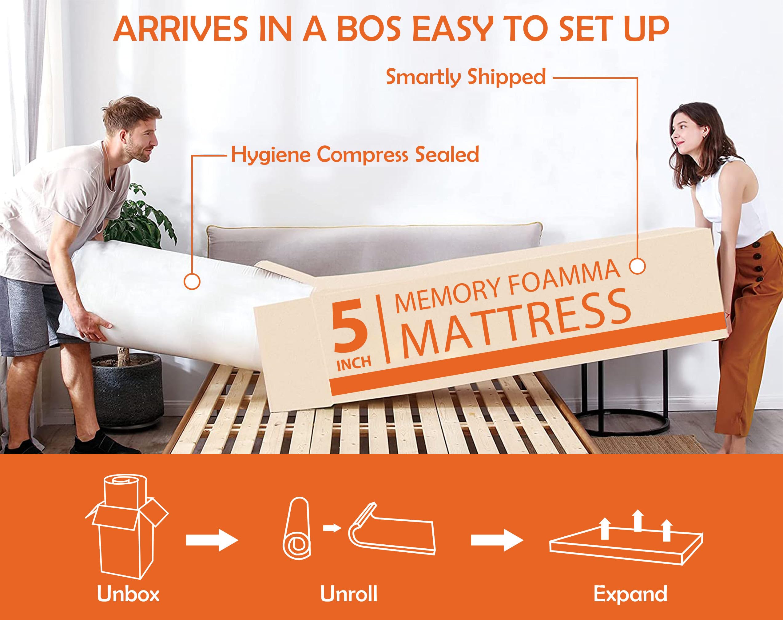 Queen Mattress, Memory Foam Mattress, Gel Infused Mattress for Supportive, Queen Size Mattresses with Washable and Removable Zipper Cover, Mattress Queen Size, Queen Mattress in a Box - 5 Inch