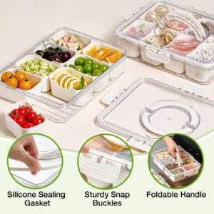 Mfacoy Snackle Box Container, 2 Pack Divided Serving Tray with Lid and Handle, Snack Box Charcuterie Container for Portable Snack Platters, Clear Organizer for Candy, Fruits, Travel, Party, Picnic