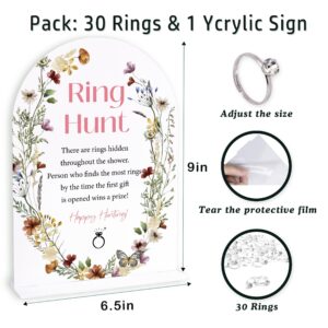 Boho Bridal Shower Party Ring Scavenger Hunt, The Ring Hunt Game, 1 Sign & 30 Rings, Bridal Shower Decoration, wedding party games(xzjz08)