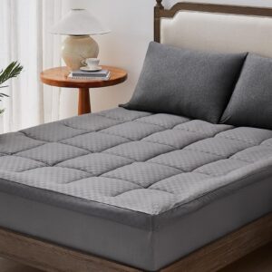 mattress topper full, cooling mattress pad cover for hot sleepers, extra thick 5d snow down alternative overfilled plush pillow top with 8-21 inch deep pocket -54"x75" grey