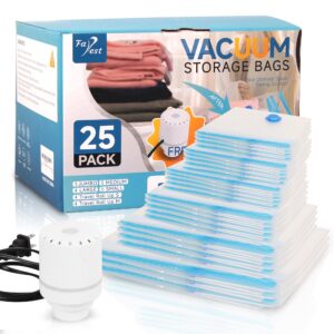 25 pack vacuum storage bags with electric air pump, space saver bags (3 jumbo/4 large/5 medium/5 small/4 roll m/4 roll s) vacuum sealer bags for clothes, blanket, duvets, pillows, comforters, travel