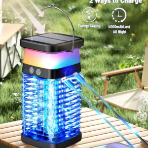 Solar Bug Zapper Outdoor Indoor, 3 in 1 Portable Electric Mosquito Zapper, Waterproof Plug in with RGB Light & Reading Lamp, Rechargeable Fly Zapper Insect Trap for Patio Camping Home Backyard