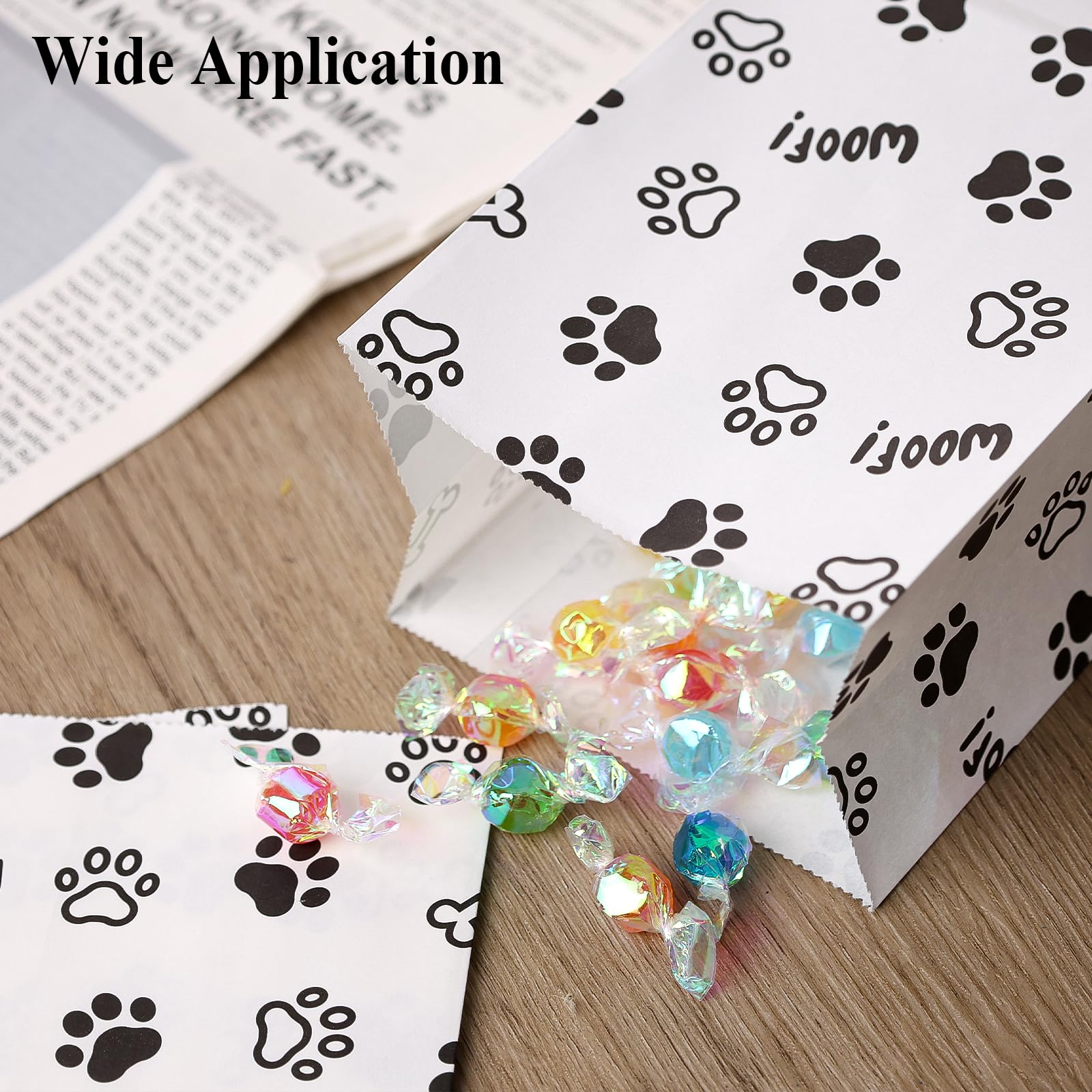 JOHOUSE Dog Paw Print Gift Paper Bags, 24PCS Paw Print Treat Bags Black White Paw Goodie Bags for Birthday Party Baby Shower Holiday Celebration 4.7"x 3.1"x 8.7"