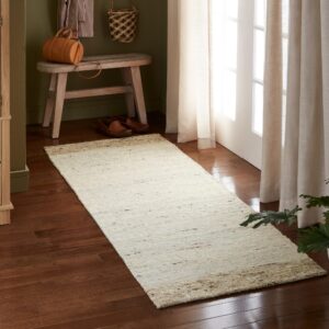 TOWN & COUNTRY TERRA Montana Textured Border Handcrafted 100% Wool Runner Area Rug, Ivory/Beige, 2'5"x7"