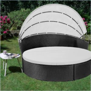 FSJITF Outdoor Weatherproof Sunproof Waterproof 75in Round Bed Cover,with Elastic Round Sofa Sun Bed Cushion Cover, Replacement Patio Furniture daybed Bed Cushion Cover,Covers ONLY (Gray)