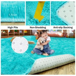 Super Soft Fluffy Rug for Living Room Bedroom, Modern Shaggy Rug Fuzzy Kids Rug for Living Room, Plush Indoor Nursery Classroom Home Decor Bedside Rug with Non-Slip Bottom, Teal Blue, 4 X 6 Feet