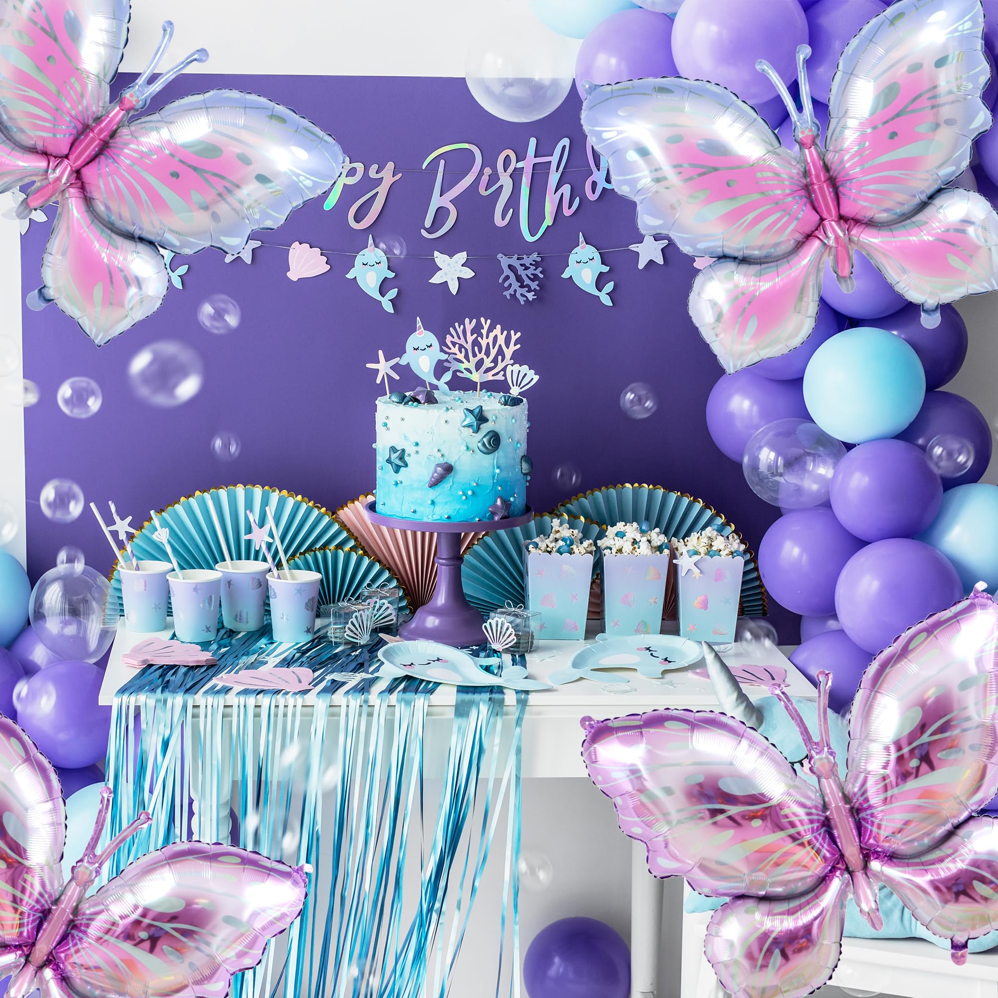 AEXHOT 10 PCS Butterfly Balloons, Gradient Giant Butterfly Foil Mylar Balloon Butterfly Birthday Decorations for Butterfly Theme Birthday Party Wedding Supplies (Purple,Pink Purple)