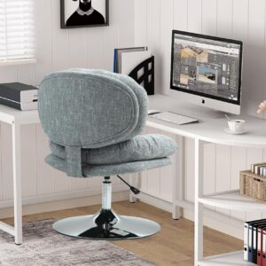 J.C.UP Criss Cross Chair, Armless Home Office Chair,Upholstered Button Tufted Accent Chair Vanity Chair with Double-Layer Cushions 360 Swivel Desk Chair (Round Base, Gray)