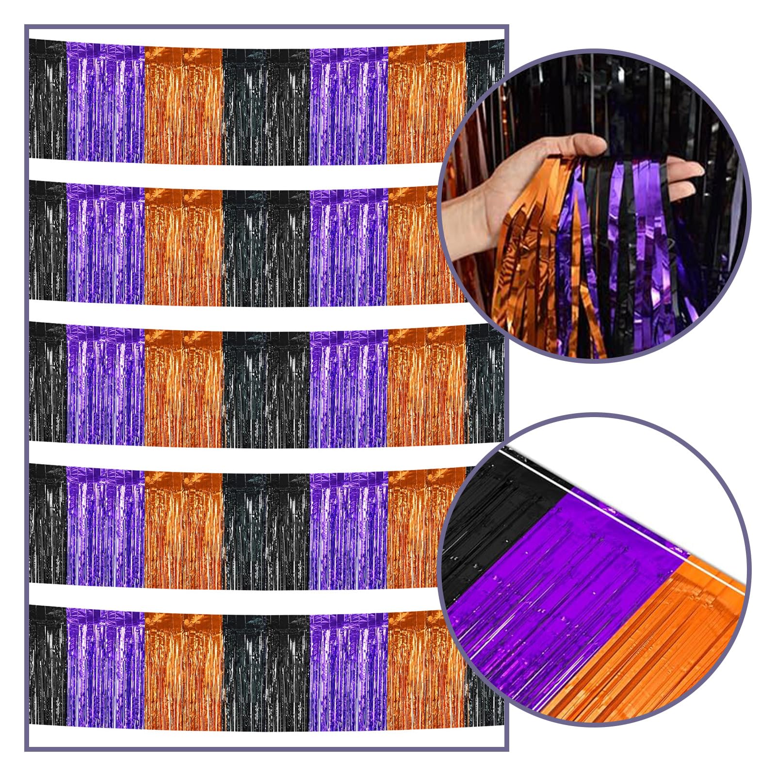 Ohiyoo 5 Pack 10 Feet Halloween Foil Fringe Garland Orange Black Purple Fringe Garland Metallic Tinsel Streamers Fringe Backdrop Banner for Halloween Parade Floats Halloween Party Decoration