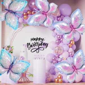 AEXHOT 8PCS Butterfly Balloons, Gradient Giant Butterfly Foil Mylar Balloon Butterfly Birthday Decorations for Butterfly Theme Birthday Party Wedding Supplies (Pink Purple, Blue)