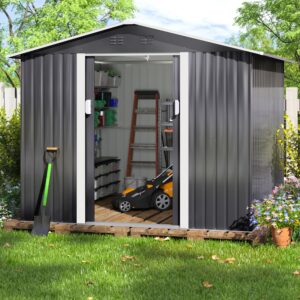 jaxpety 8x8 ft outdoor storage shed, large metal shed & outdoor storage garden shed tool with lockable sliding doors and air vent for backyard, patio, lawn