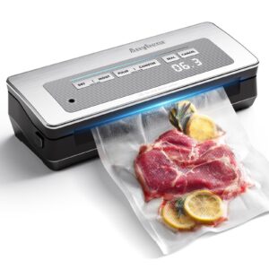 vacuum sealer machine, anybear powerful 90kpa 120w wide seal food sealer with bags storage and build-in cutter | digital countdown display | 2 bag rolls and 5pcs pre-cut bags (sliver)