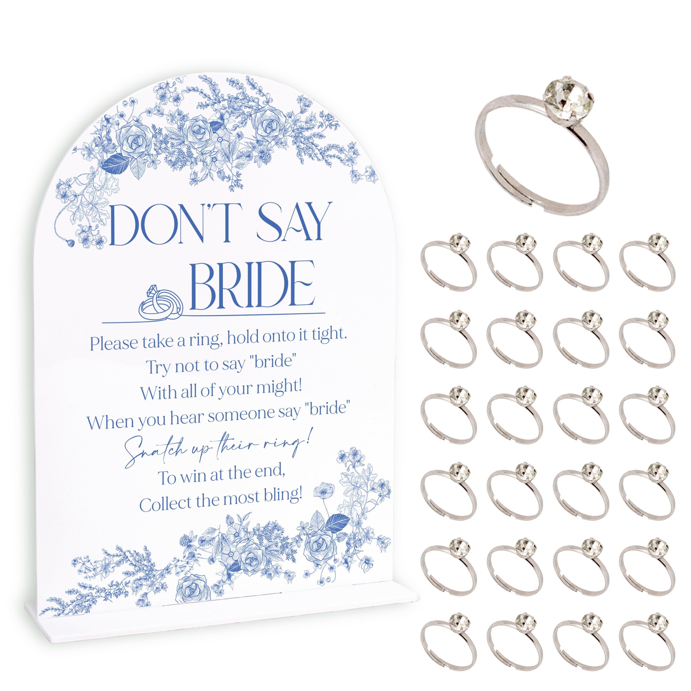 Tuiemie Blue Flower Bridal Shower Ring Game, 1 Sign and 50 Rings, Bridal Shower Decorations, Put a Ring on It Bridal Shower Game, Wedding Shower Games(jzxn03)