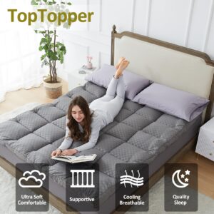 Mattress Topper Full, Cooling Mattress Pad Cover for Hot Sleepers, Extra Thick 5D Snow Down Alternative Overfilled Plush Pillow Top with 8-21 Inch Deep Pocket -54"x75" Grey