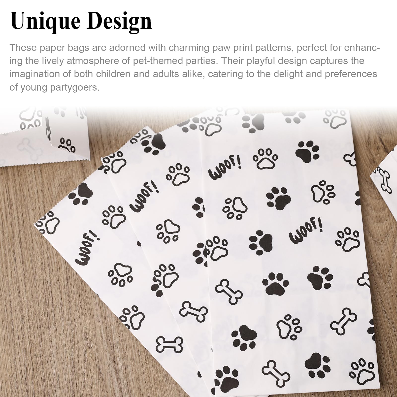 JOHOUSE Dog Paw Print Gift Paper Bags, 24PCS Paw Print Treat Bags Black White Paw Goodie Bags for Birthday Party Baby Shower Holiday Celebration 4.7"x 3.1"x 8.7"