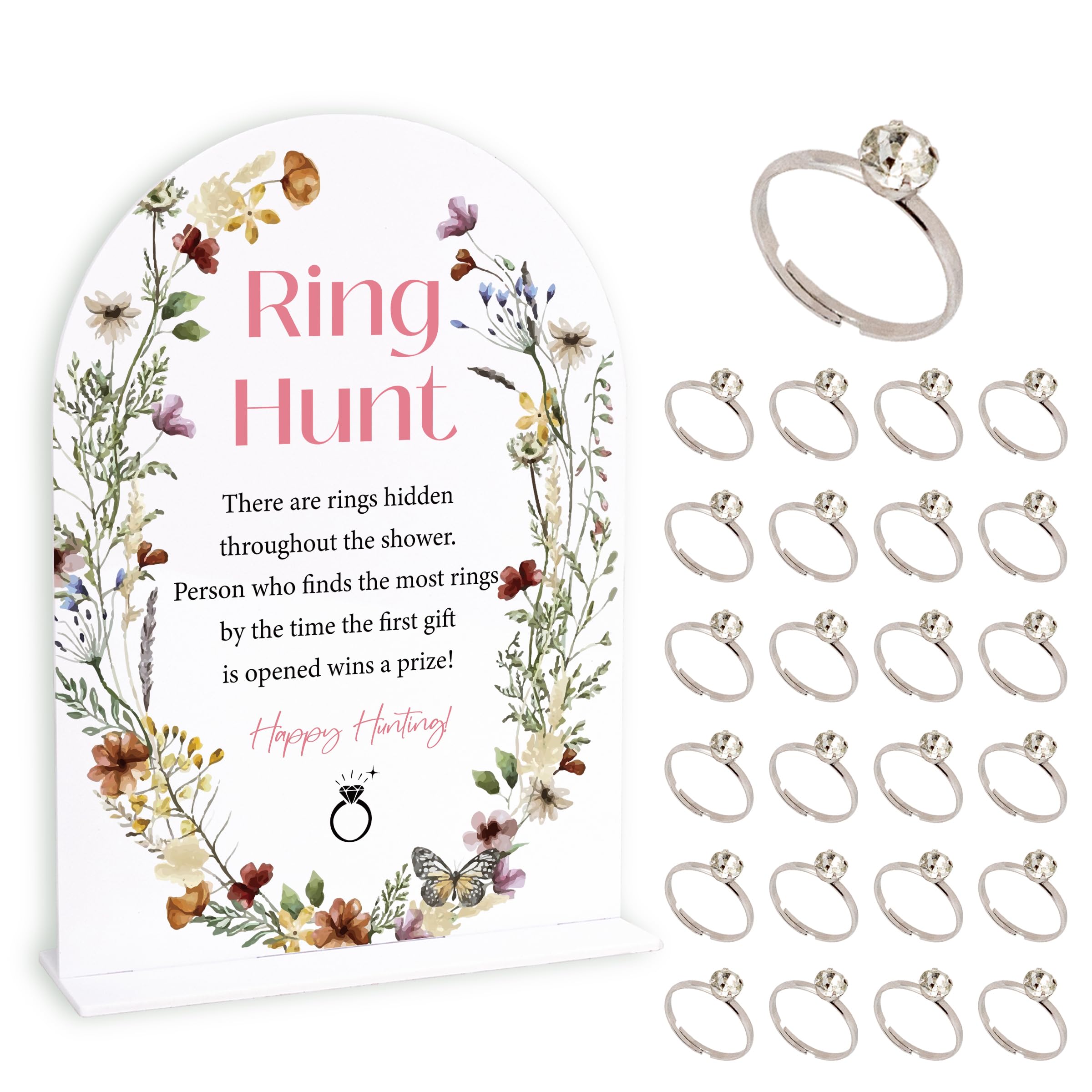 Boho Bridal Shower Party Ring Scavenger Hunt, The Ring Hunt Game, 1 Sign & 30 Rings, Bridal Shower Decoration, wedding party games(xzjz08)