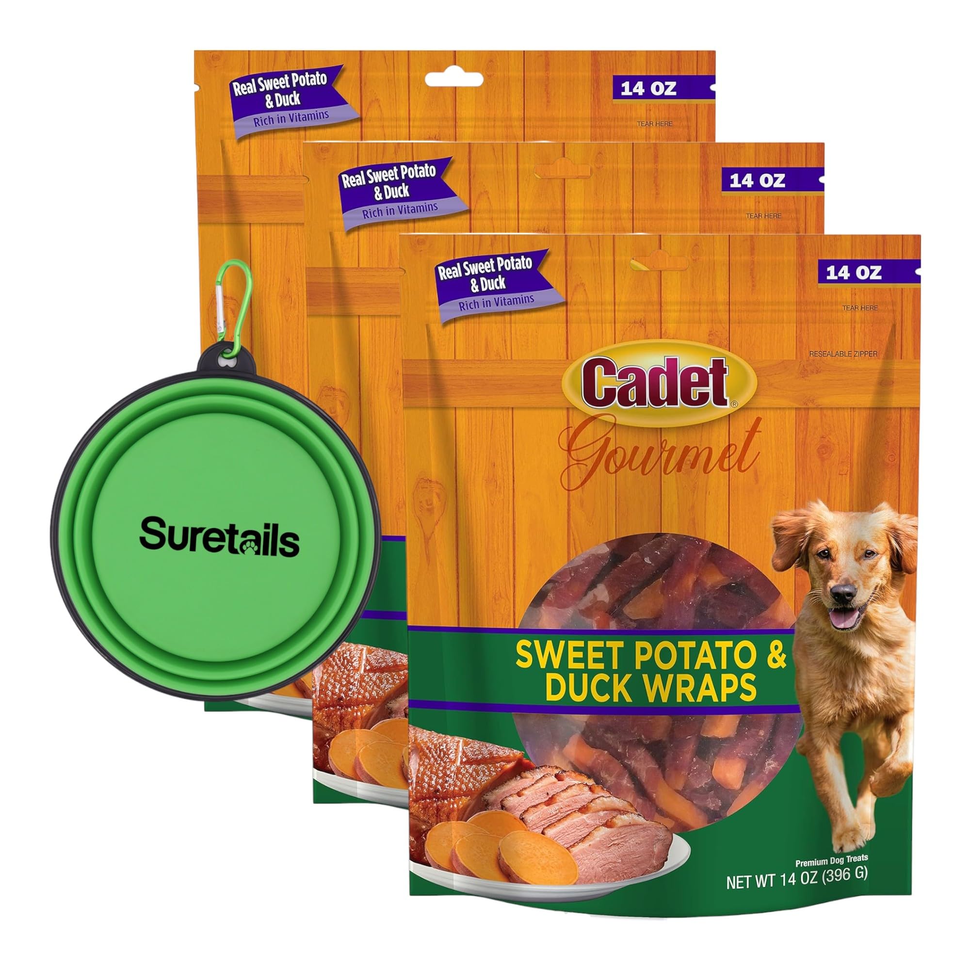 Cadet Breast Dog Treats& Wraps, 14 Oz - | Bundle Silicon Pet Bowl, Premium Dog Treats with Real Breast, Sweet Potato for Dogs, Nutrient-Rich Snacks for Dogs, Made in USA, No Artificial Addit