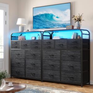 EnHomee Black Dresser with LED Lights & Charging Station, Dresser for Bedroom with 2 Tier Shelves & 4 Hooks, 11 Drawers Dresser, Closet, Living Room, Entryway,Sturdy Frame,Wooden Top