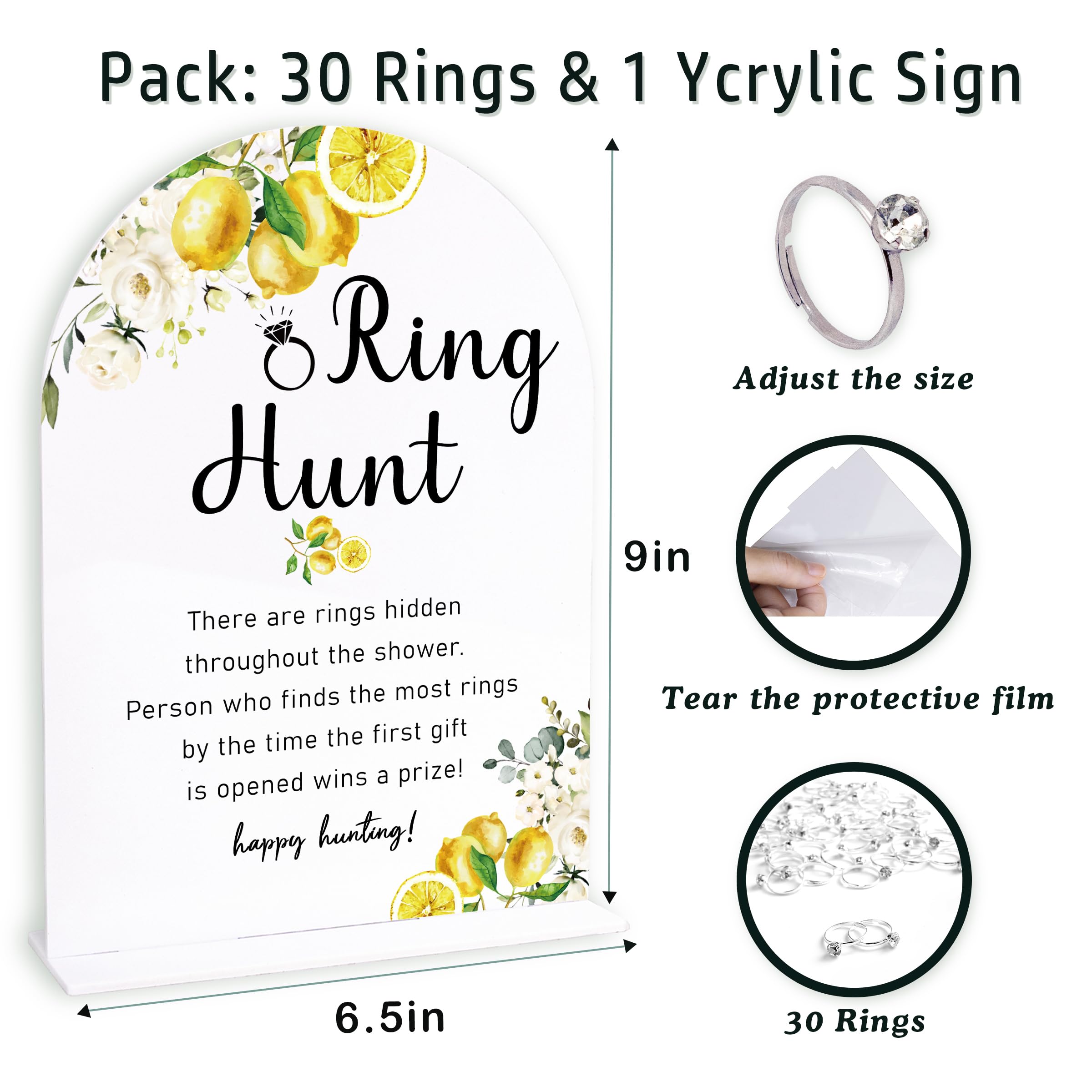 Lemon Bridal Shower Party Ring Scavenger Hunt, The Ring Hunt Game, 1 Sign & 30 Rings, Bridal Shower Decoration, wedding party games(xzjz13)