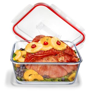 28 cup extra large glass storage container with lid (220 ounces), oven safe large glass container with handle, large glass food storage container with airtight locking lid with handle, freezer safe