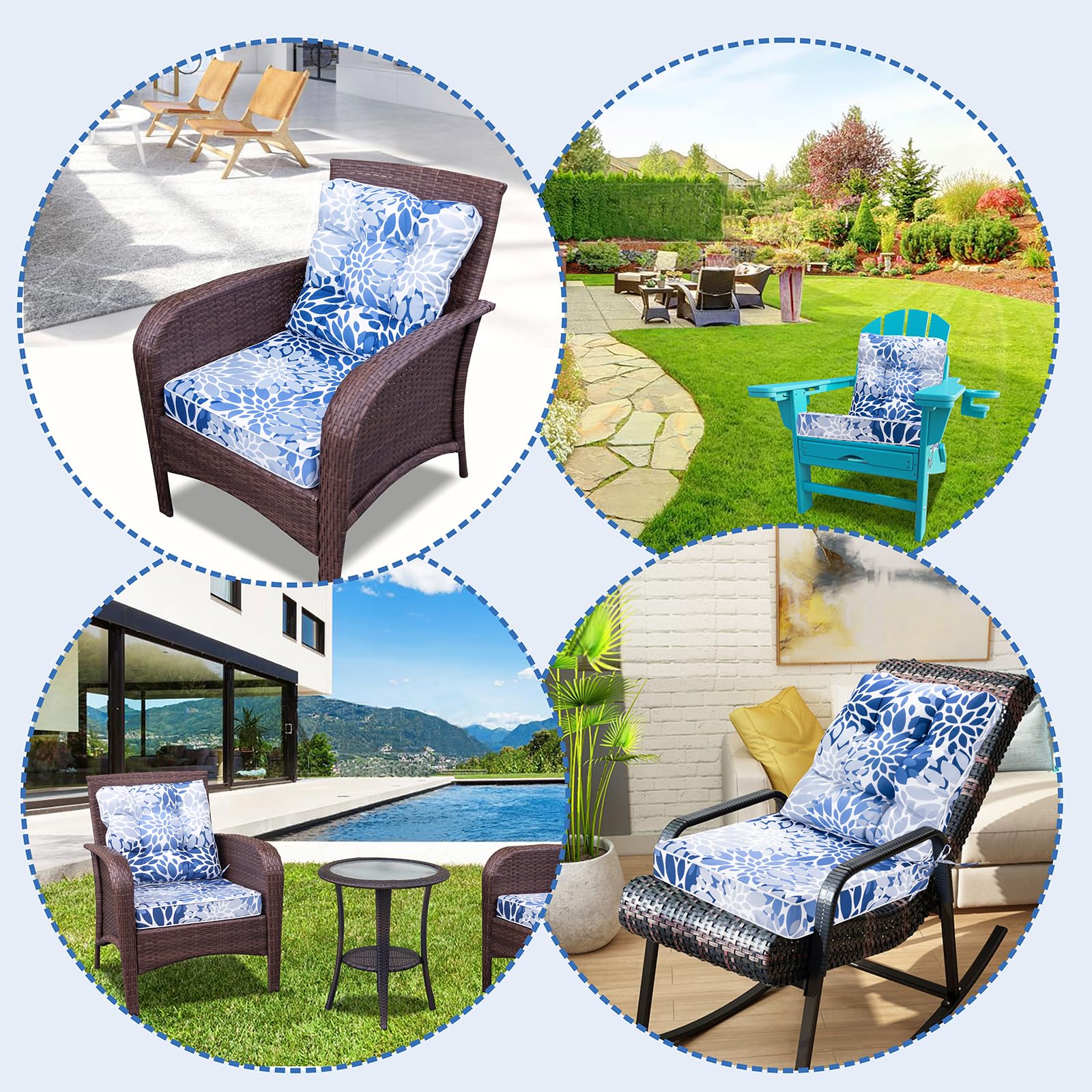 XXPILOS Outdoor Chair Cushions Seat/Back Set Patio Furniture Cushion Indoor & Outdoor 19x19 Inch with Ties Waterproof Home Garden