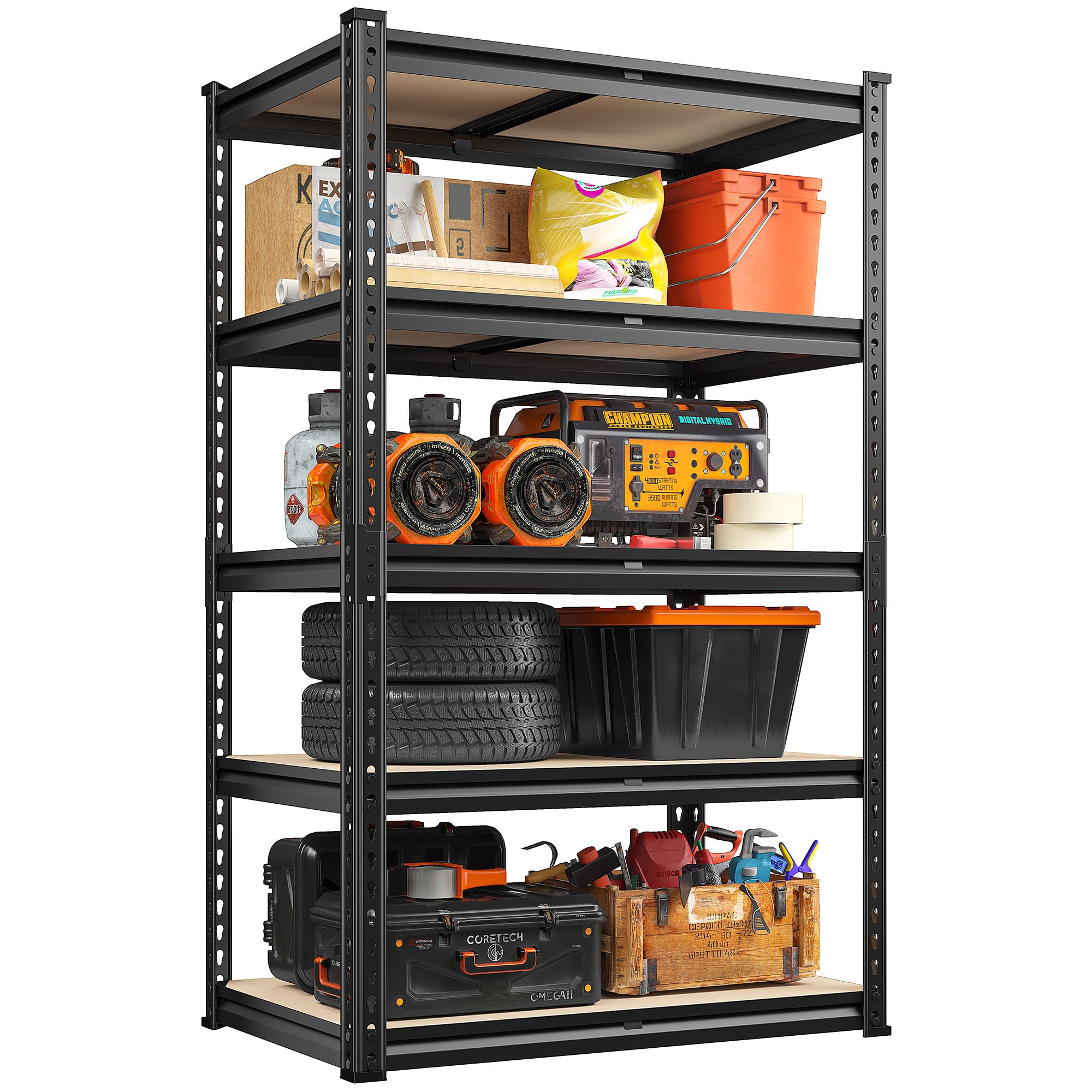 REIBII Garage Shelving 2000LBS Storage Shelves Heavy Duty Shelving 5 Tier Adjustable Metal Shelves for Garage Shelves Sturdy Shelving Unit Storage Rack for Kitchen Pantry Basement, 60" H x28 Wx 14" D