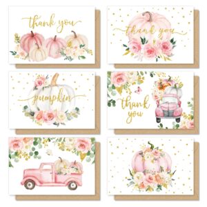 whaline 36 pack fall gold foil thank you cards pink floral pumpkin greeting cards autumn blank note cards with stickers envelopes for thanksgiving wedding bridal shower